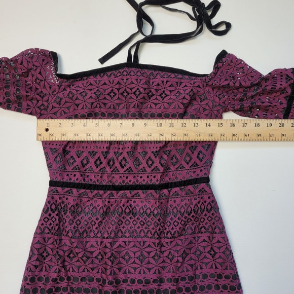 Likely Kakki Purple Off The Shoulder Halter Tie Micro Mini Dress Size 4 NWT - Picture 13 of 16